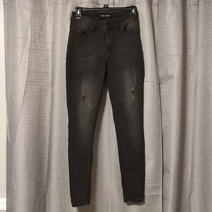 Blue Savvy Black Denim Distressed Tapered Leg Jeans Sz 3/26
